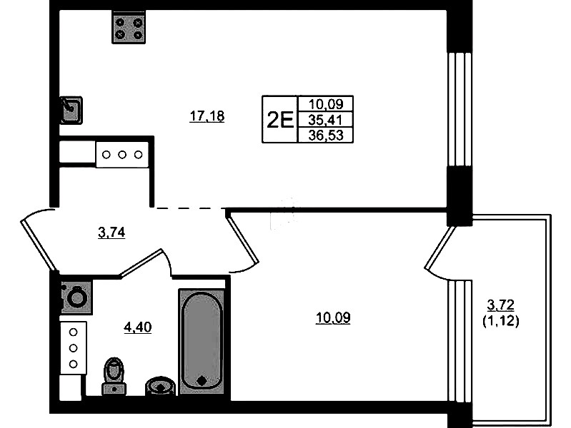 1-комнатная квартира 35.41 м², 2/5 эт., ЖК «Plus Пулковский»